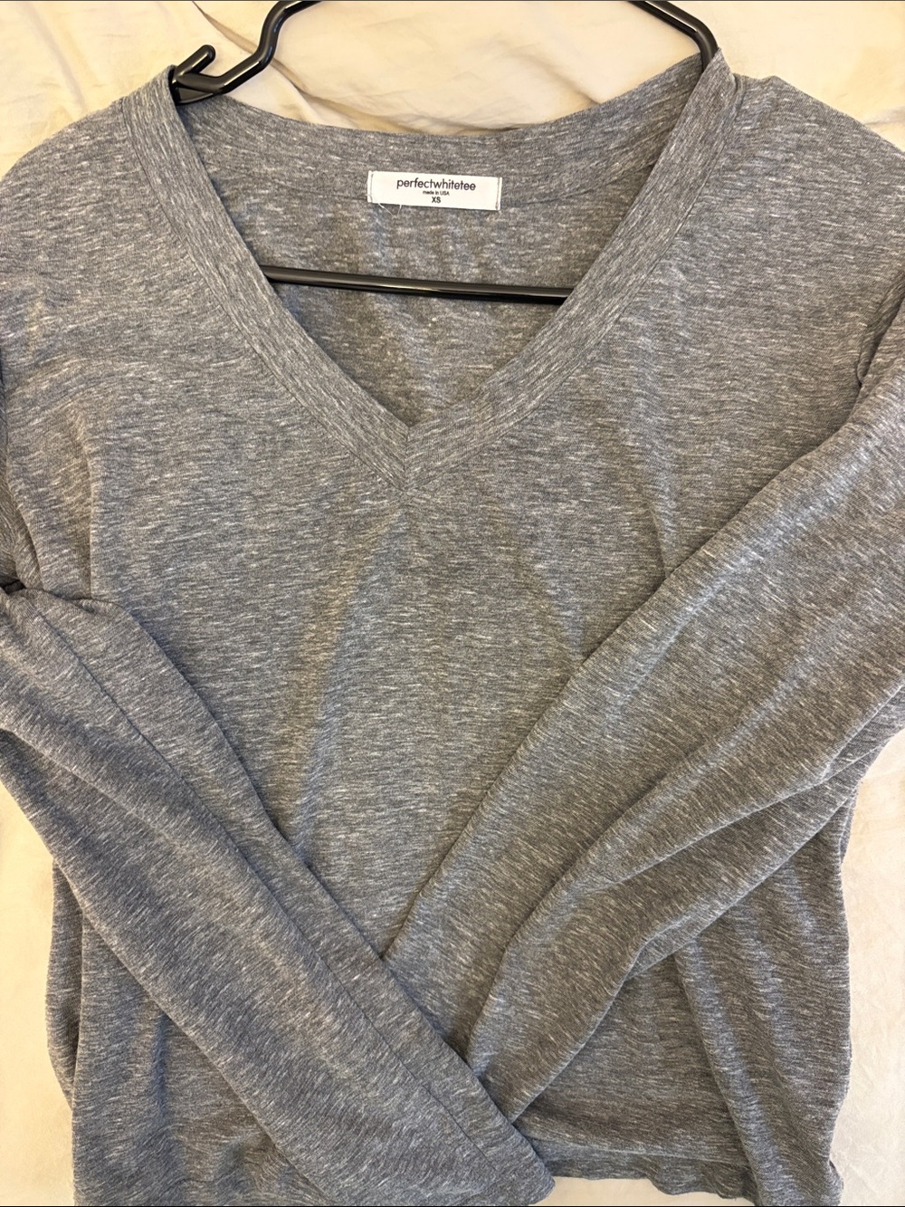 perfectwhitetee Gray V-Neck Long Sleeve Women's Sweater